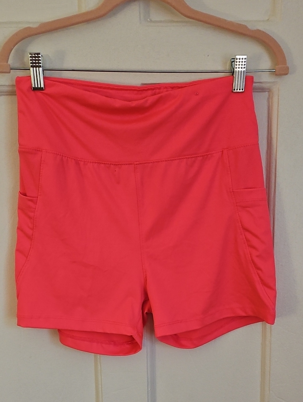Women's High-Waist Athletic Shorts — Bright Coral Pink